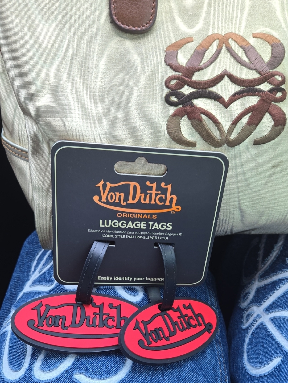Von Dutch Red and Black Oval Luggage Tag Pair